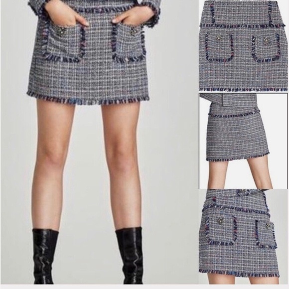 ZARA TWEED GEM APPLIQUE FRINGE MINI SKIRT SIZE Medium - Picture 1 of 16